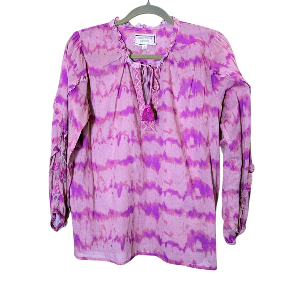 Johnny Was Workshop Premium Line Pink Cotton Tie Dye Cotton Blouse sz S